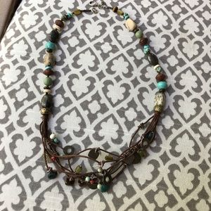 Multi strand authentic stone,brass & leather