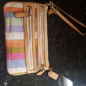 Striped coach wristlet