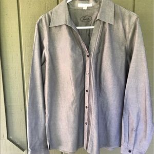 Foxcroft button down gray blouse. 16