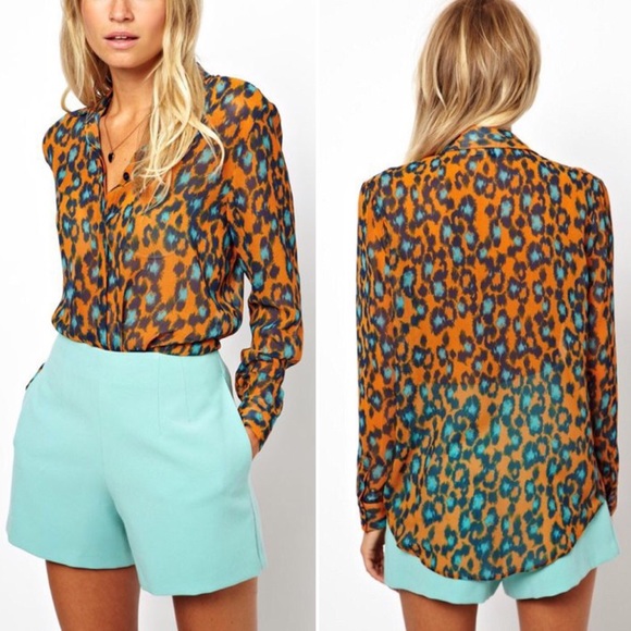 Asos Tops - Asos animal fun print sheer shirt burnt orange