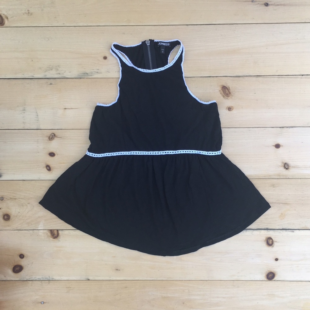 Black Express Tank with White Lace Piping