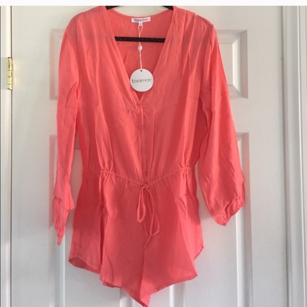 Tori Praver Cozumel romper in hibiscus color