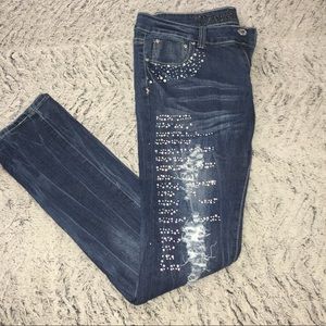 Embellished Destroyed Skinny Jeans