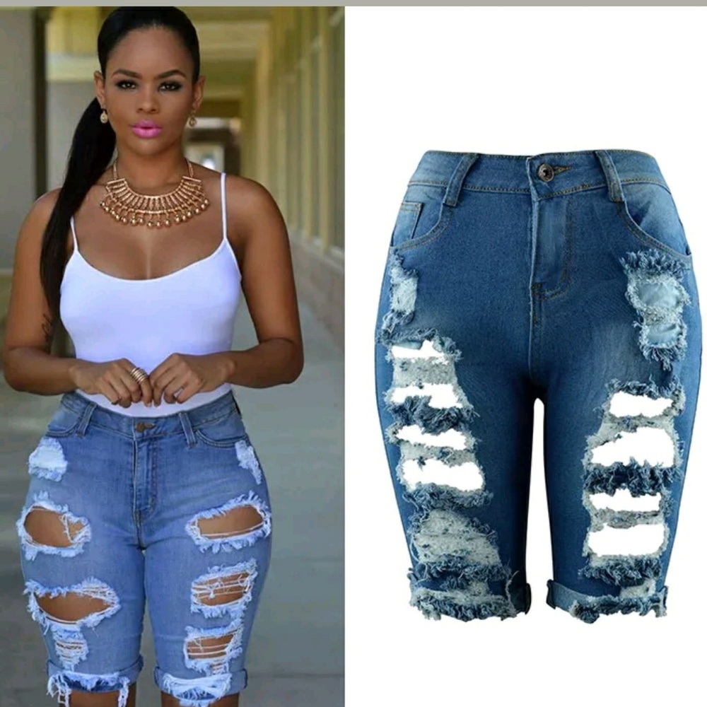 Distressed Jeans Bermuda Shorts
