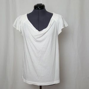 BCBG Max Azria White short sleeve Draped Neckline