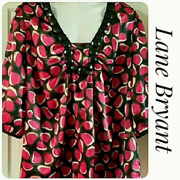 Lane Bryant Tops - Lane Bryant Red Black Jewel Collar Top Size 22/24