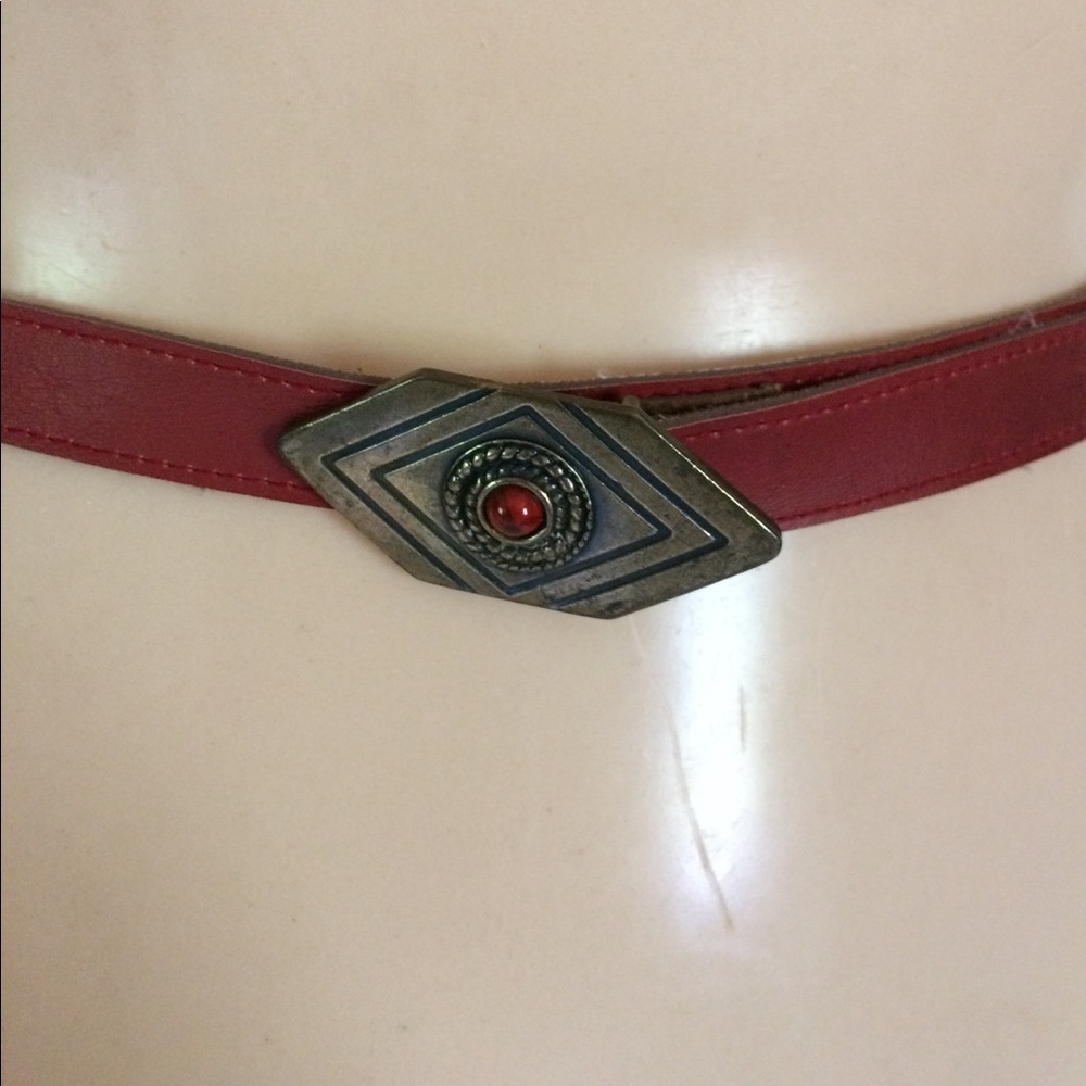 Vintage Red Belt Thin Leather Size Small Retro
