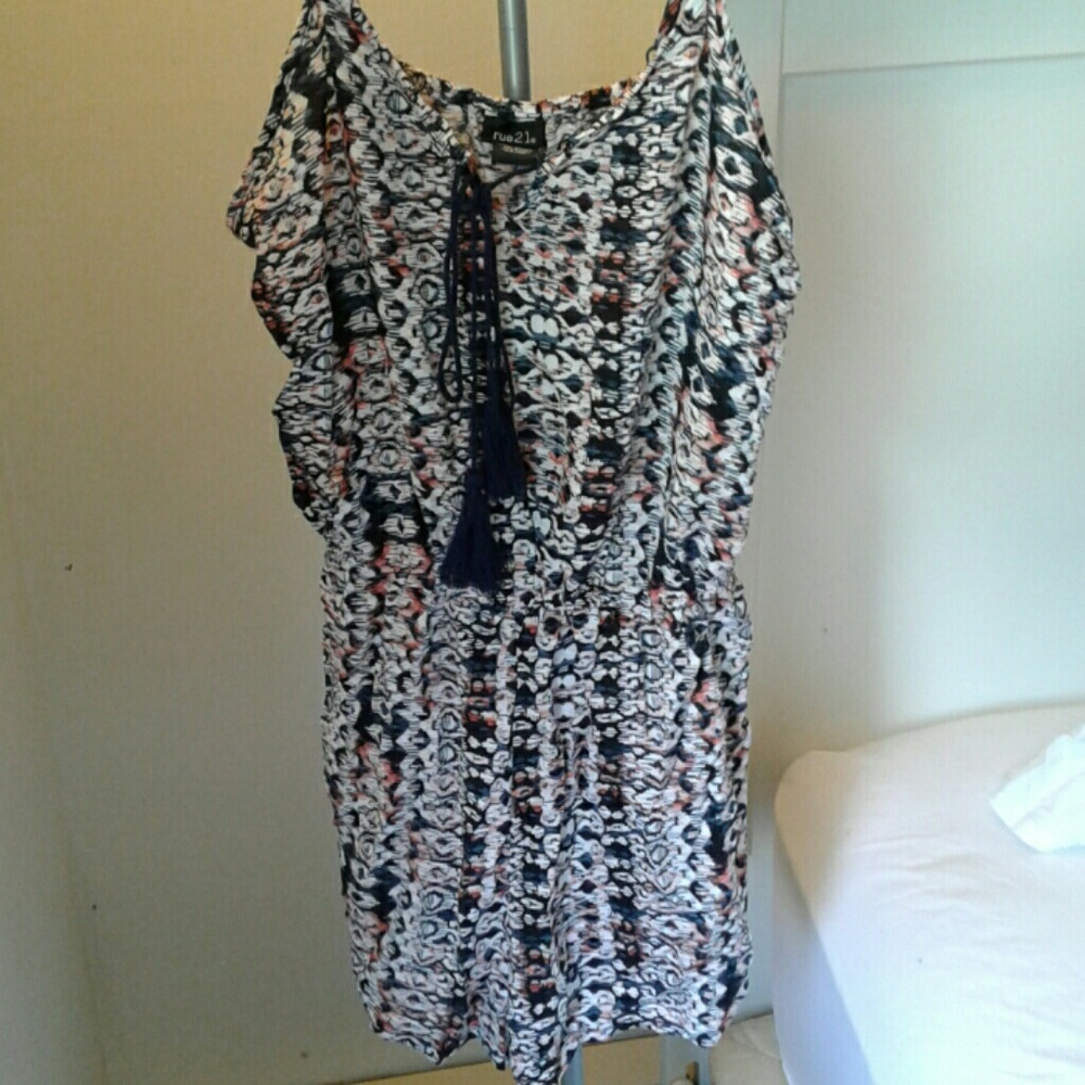 Rue 21 Coral and Blue Romper *New Never Worn