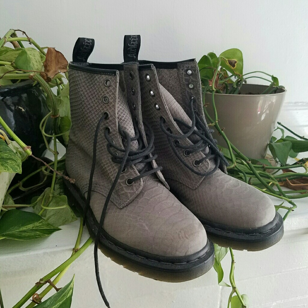 Grey Suede Snakeskin Doc Martens