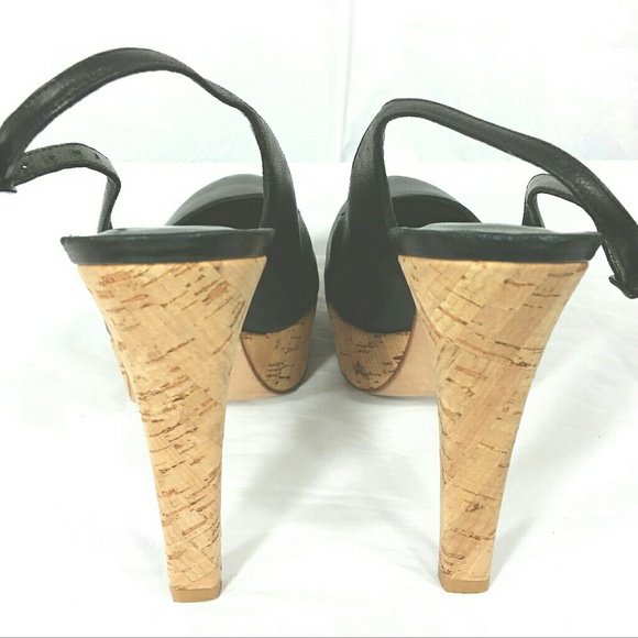 Stuart Weitzman Black Leather Cork Heels Shoes 8M - Picture 4 of 5
