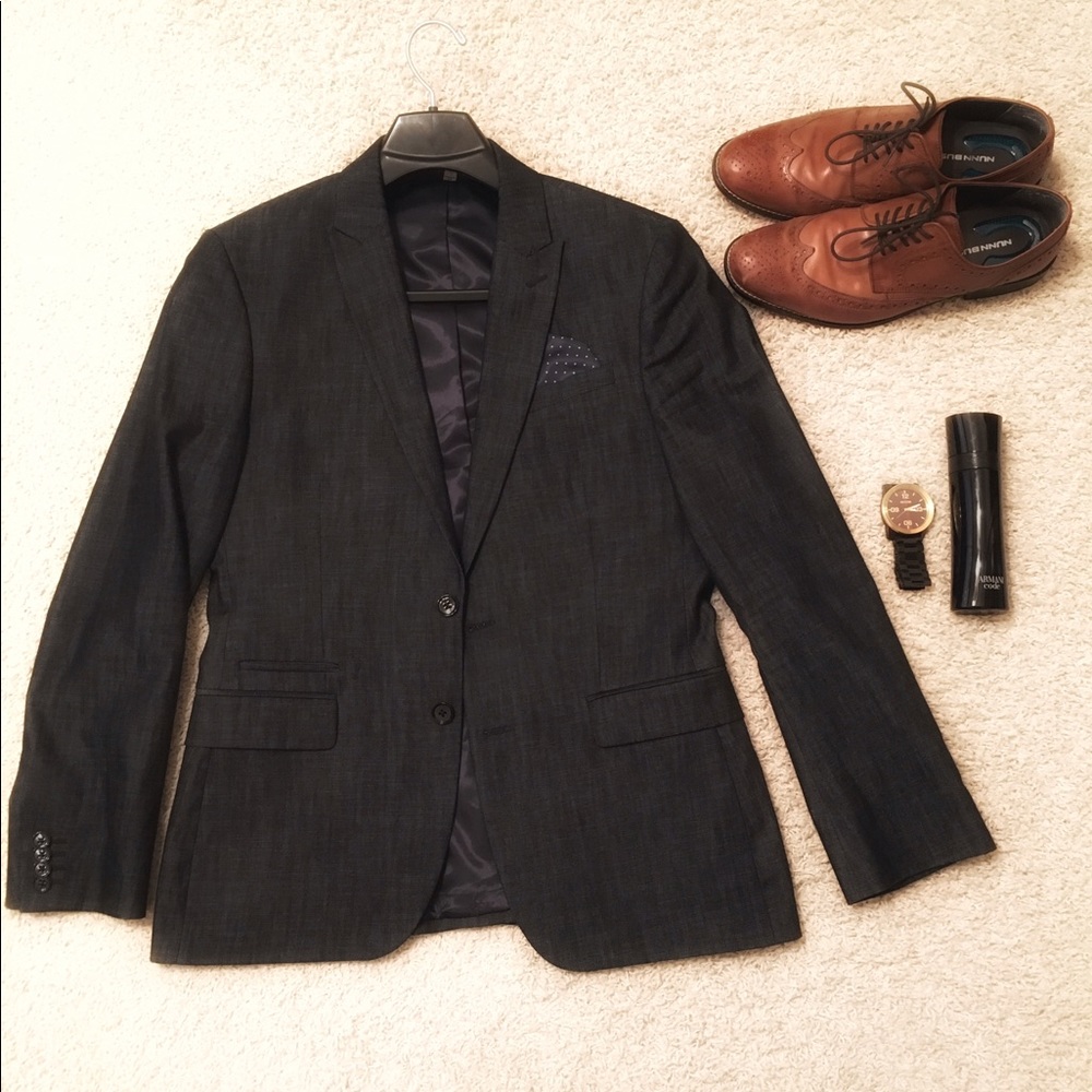 Express Gray Photographer Fitted Suit Jacket