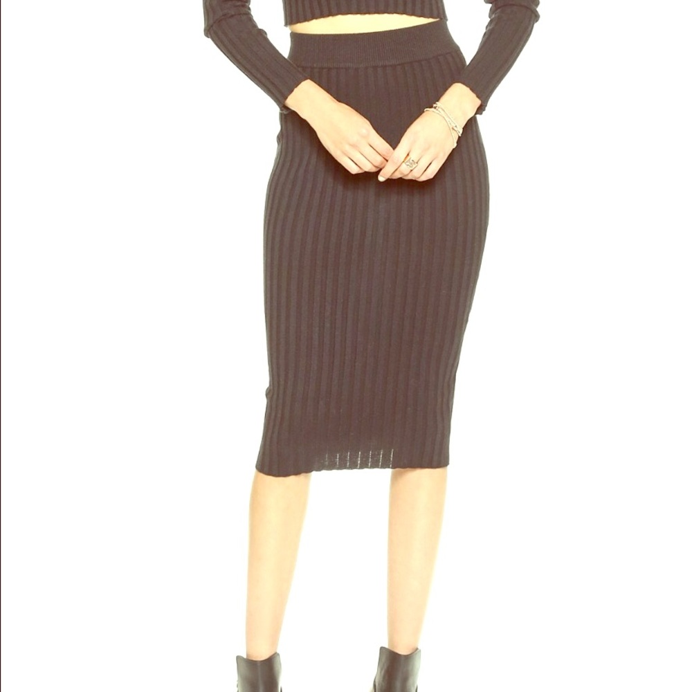 For Love and Lemons Knitz Ribbed Midi Skirt