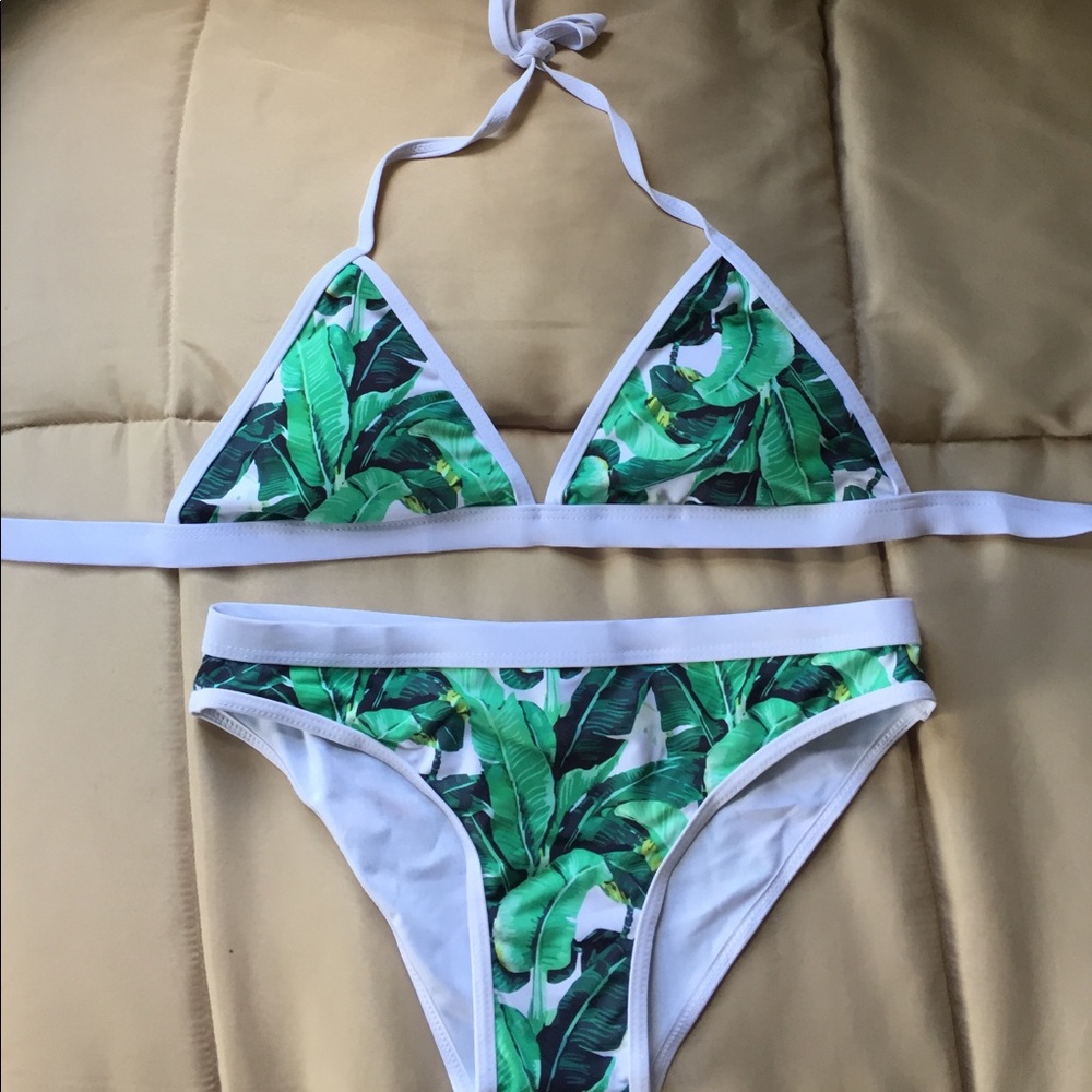 Two piece tropical leaf bikini set