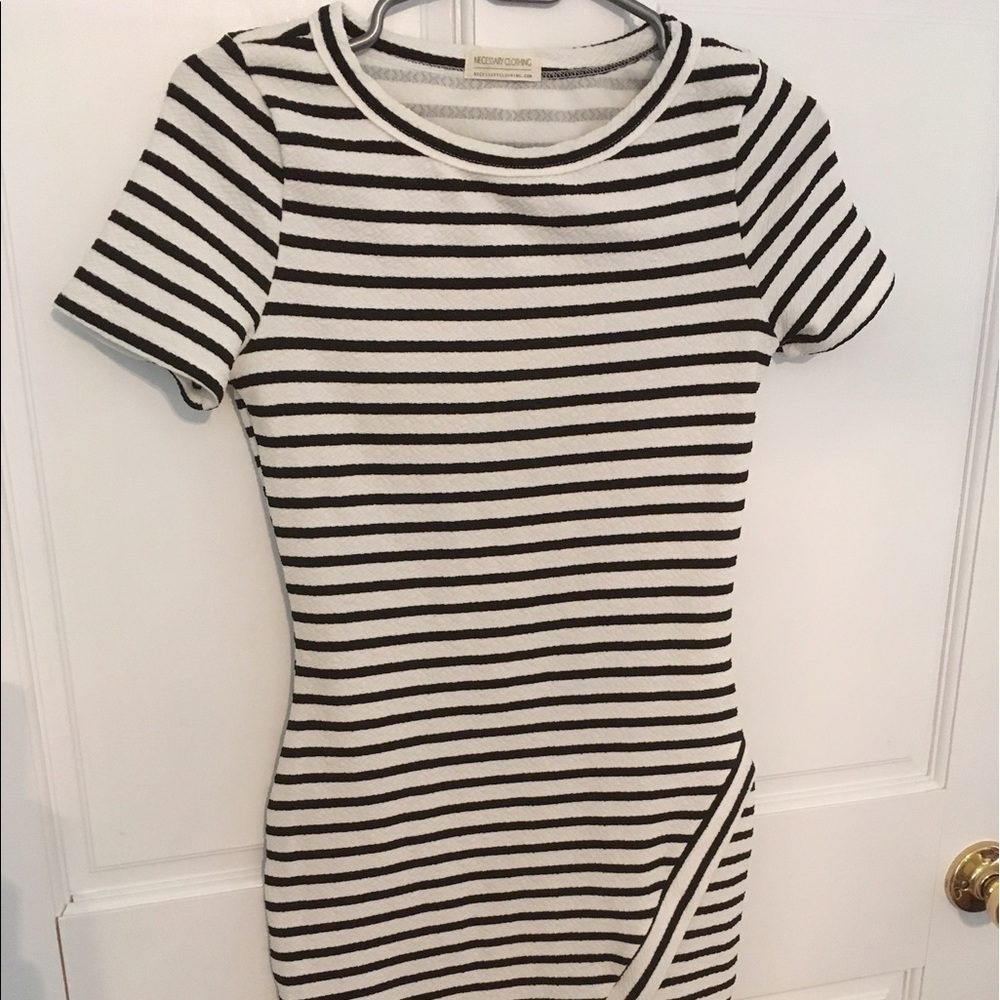 *Fitted* Black/White Stripe Asymmetric Hem Dress
