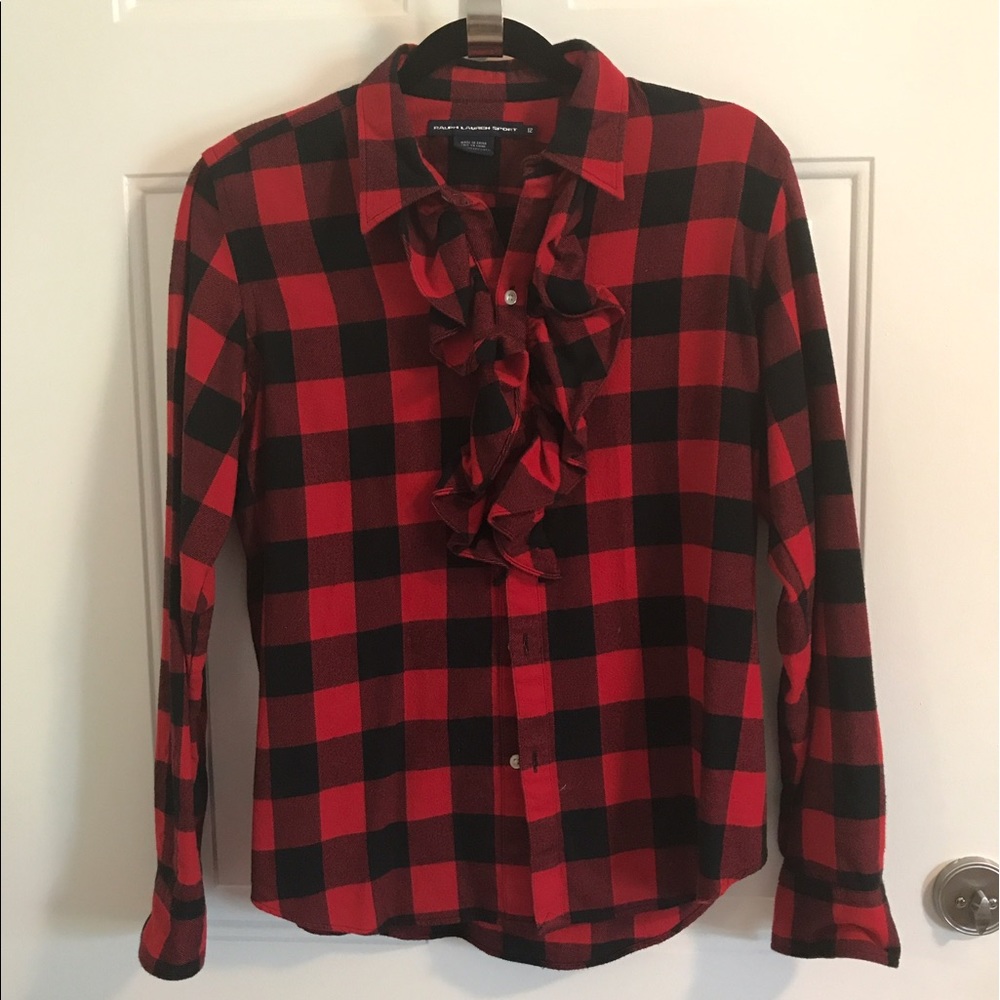 Plaid flannel Ralph Lauren Sport shirt w/ ruffle