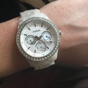Fossil watch white/opal marble-look w/ rhinestones