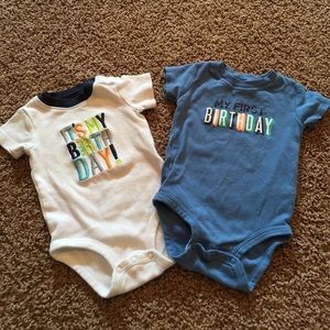 Carters 12 month birthday onsies.