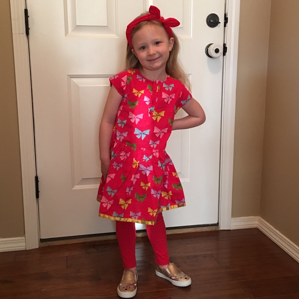 Happy by Pink Chicken Dress-red w/bow print