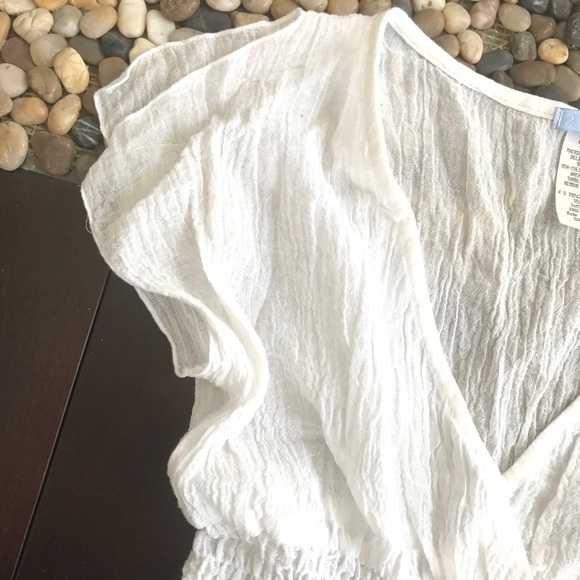Anthropologie White Smocked Butterfly SS Midriff Crop Top XS/S NWT Cottagecore - Picture 3 of 7