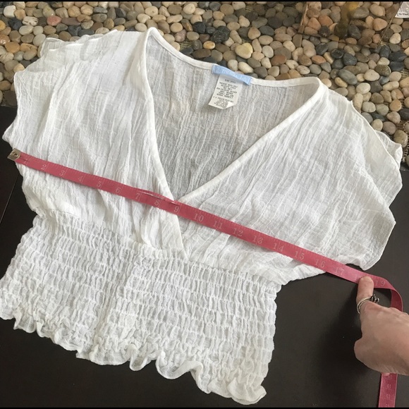 Anthropologie White Smocked Butterfly SS Midriff Crop Top XS/S NWT Cottagecore - Picture 4 of 7