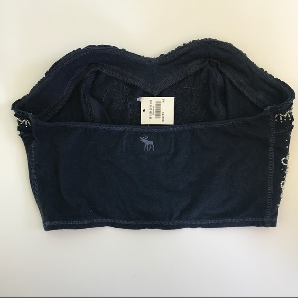 Abercrombie & Fitch Beaded Flow Navy Blue Crop Top - Picture 2 of 6