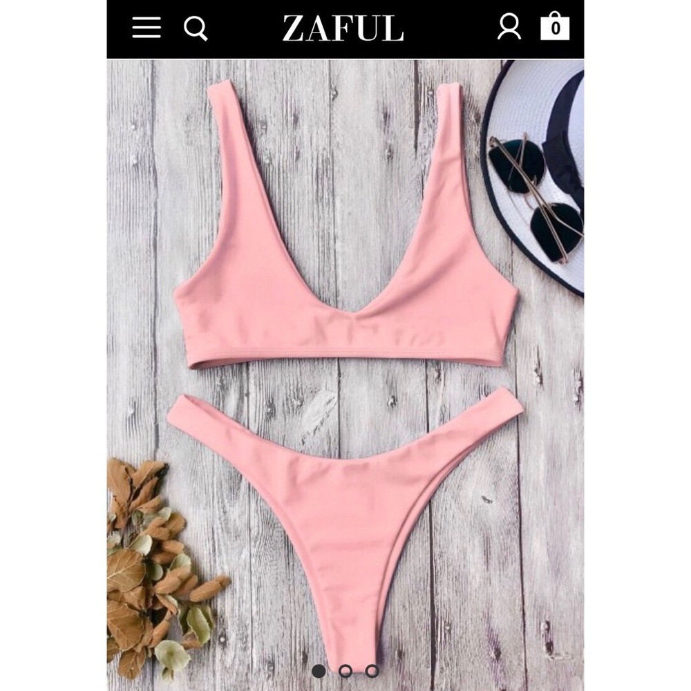 Zaful Pink High Cut Scoop Bikini Set