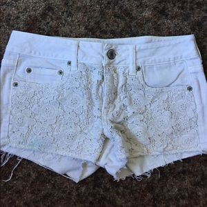 Cream shorts with crochet detail