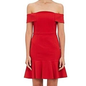N Nicholas Red Ponti Knit Off Shoulder Mini Dress