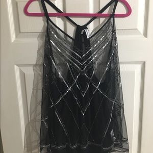 Black mesh beaded tank