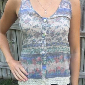 Floral Rustic Print Lace Tank Top