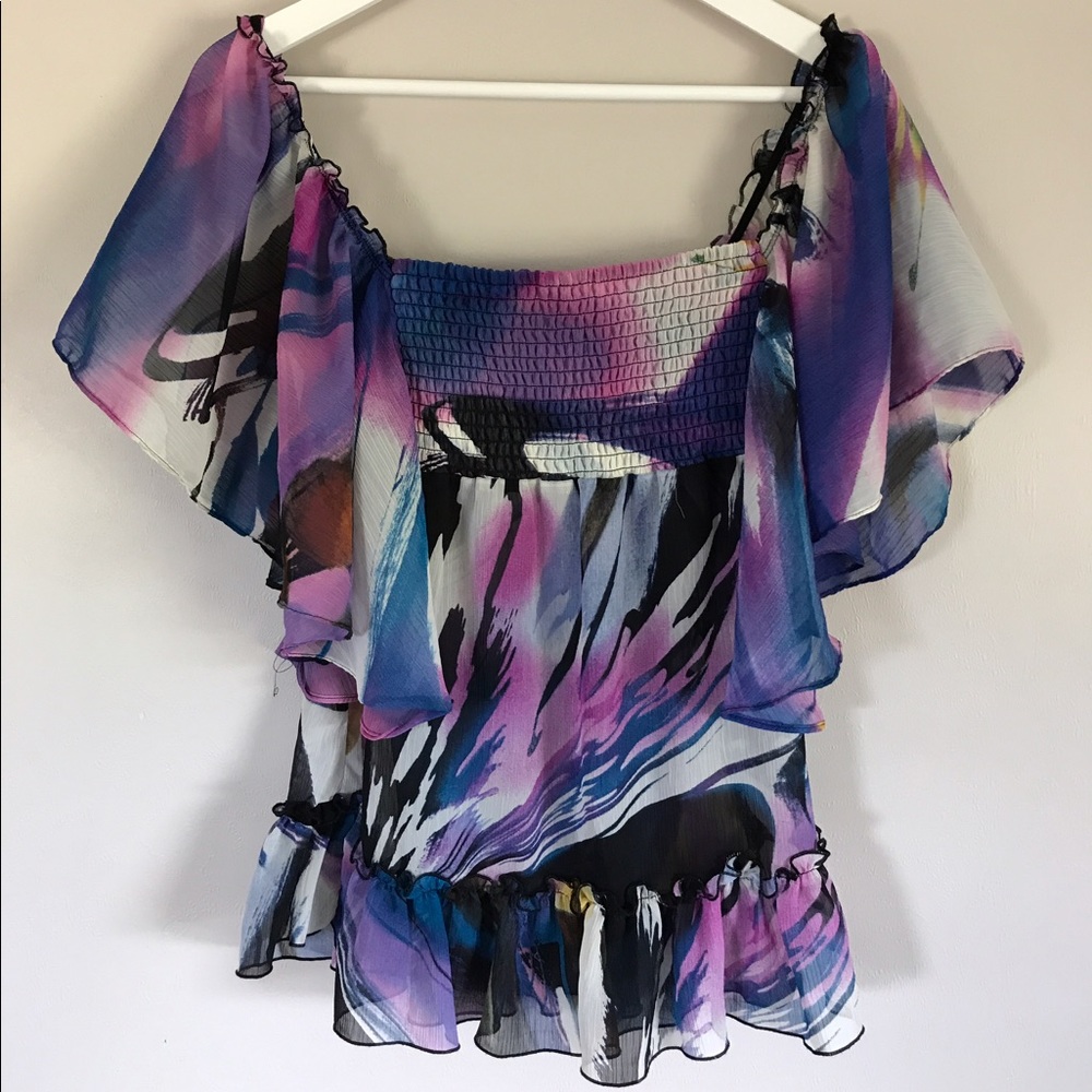 Sheer blouse with butterfly-style sleeves
