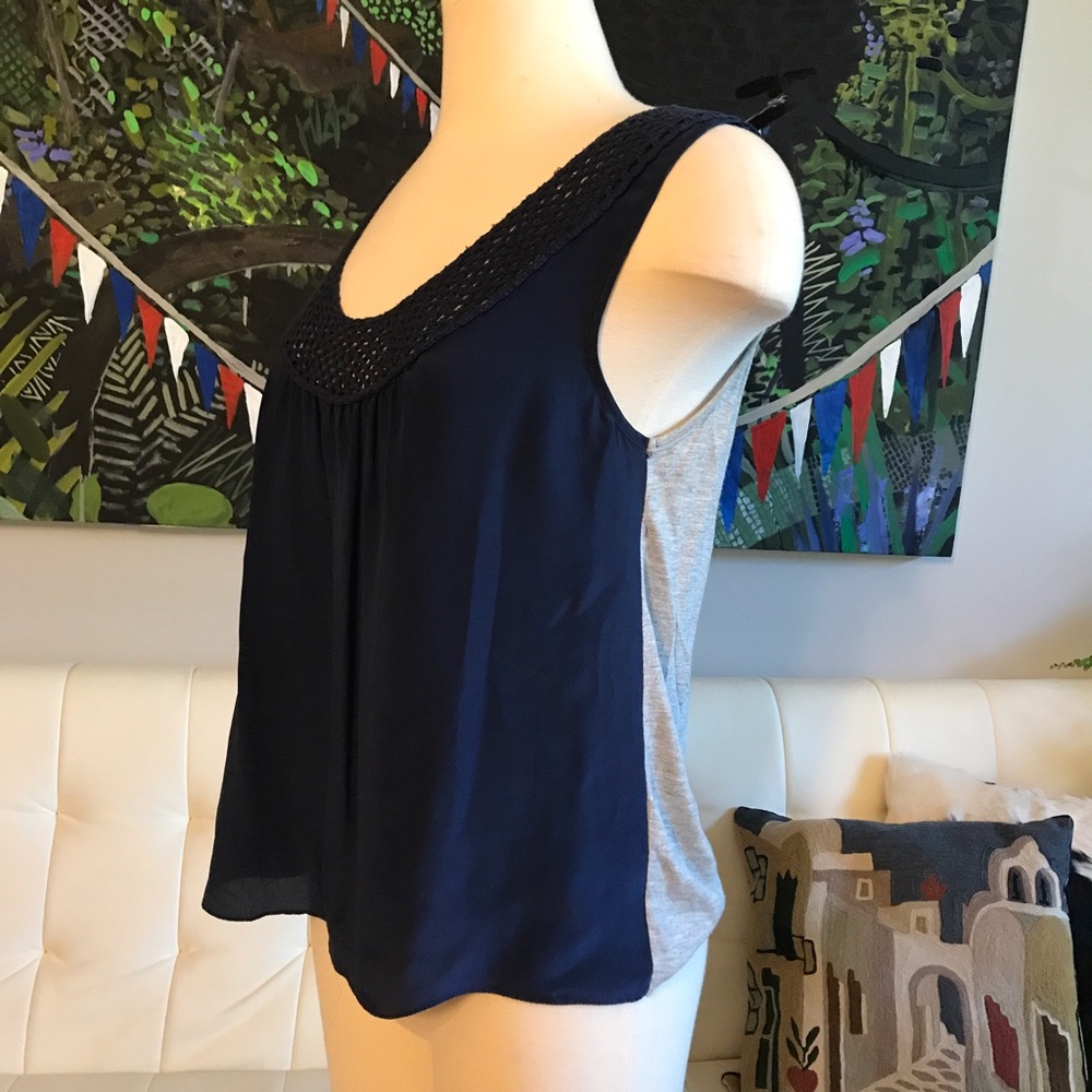 Hy & Dot navy blue 100% silk and grey jersey top