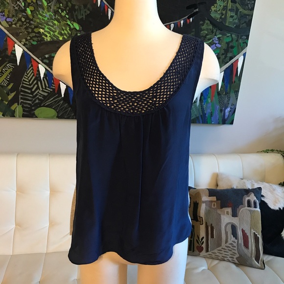 Hy & Dot navy blue 100% silk and grey jersey top - Picture 2 of 4