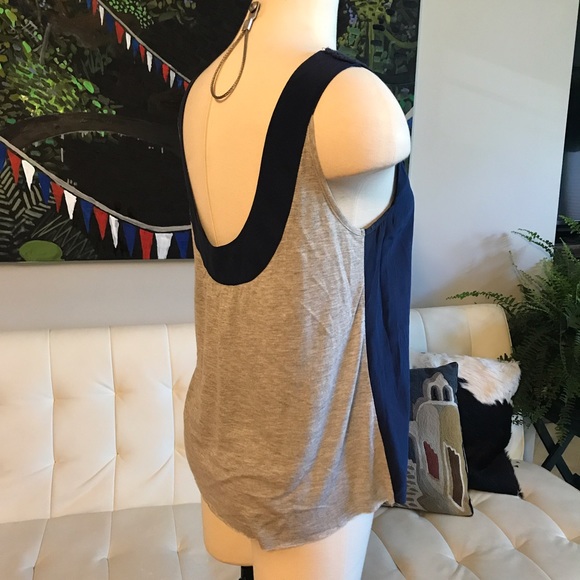 Hy & Dot navy blue 100% silk and grey jersey top - Picture 3 of 4