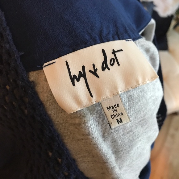 Hy & Dot navy blue 100% silk and grey jersey top - Picture 4 of 4