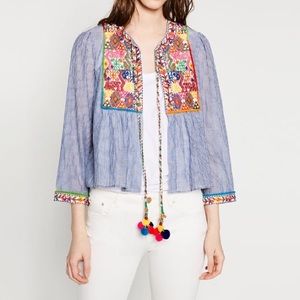 Zara embroidered pom Pom  summer jacket small