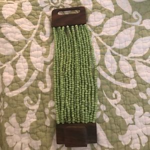 Green Beaded and Wooden Bracelet