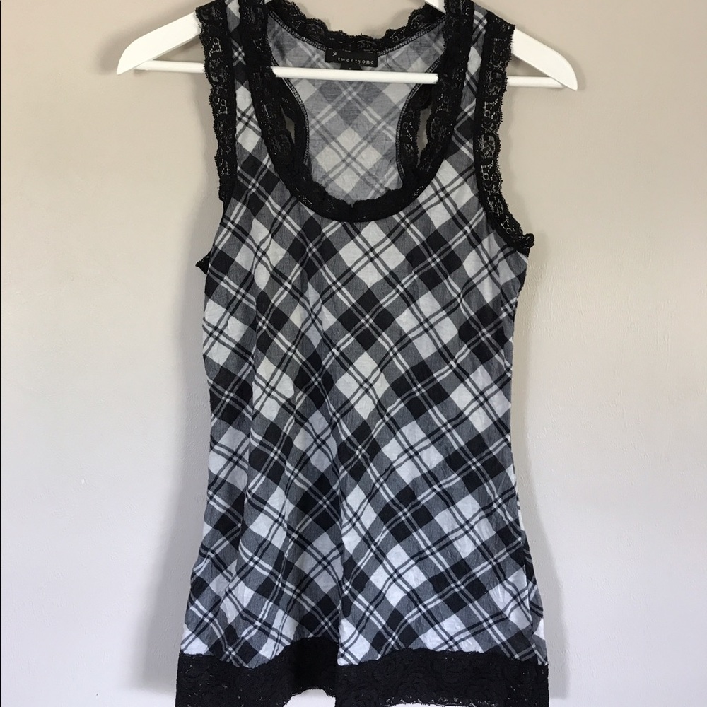 Plaid and lace tank