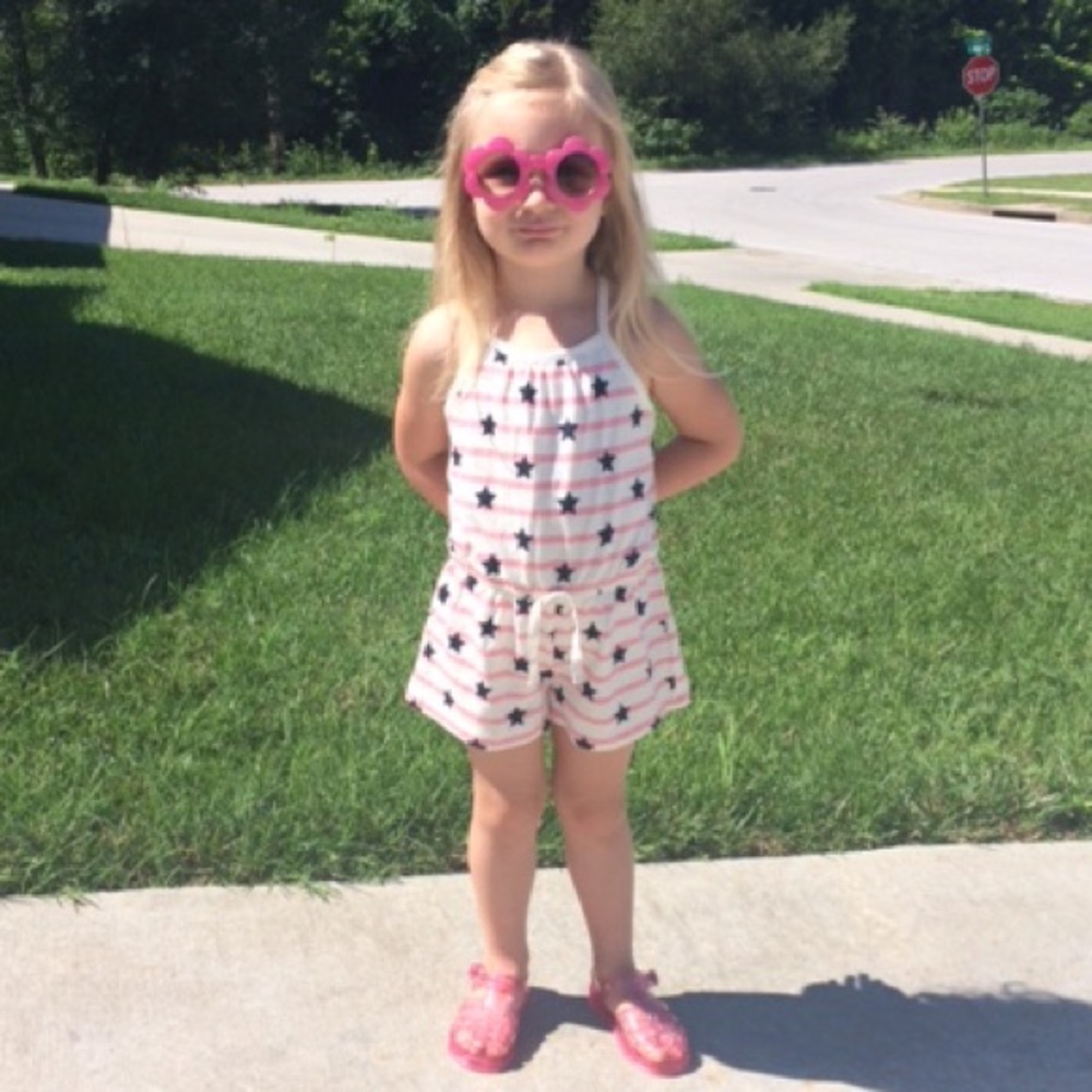 GAP Romper-cream and pink stripes w/navy stars