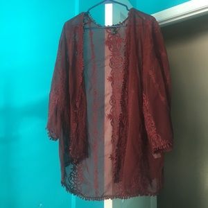 Long Sleeve Red lace like Kimono/Cardigan