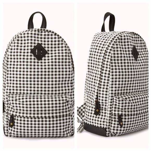 black and white check backpack