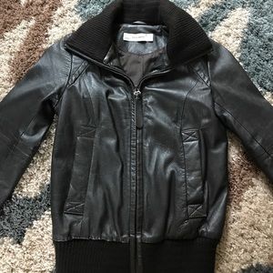 Zara Brown leather bomber jacket-XS