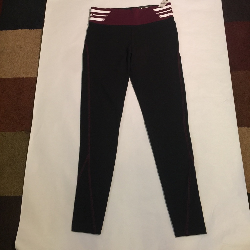 NWT VS PINK Black/Maroon Cotton Leggings: Small