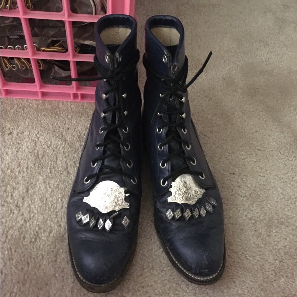 Justin lace up ankle boots toppers size 6.5 navy