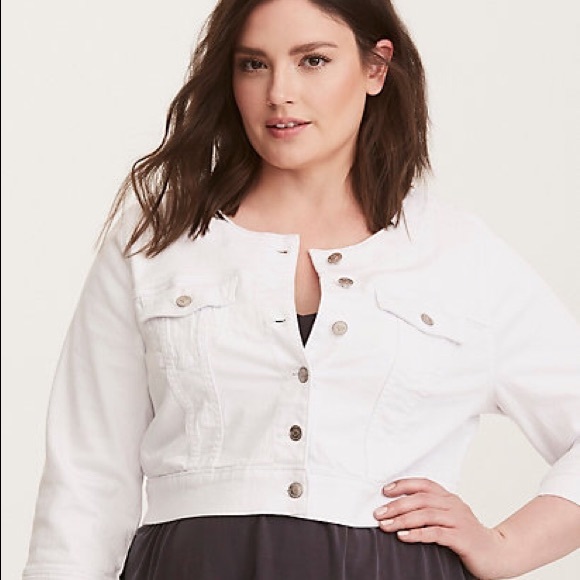 torrid collarless jean jacket