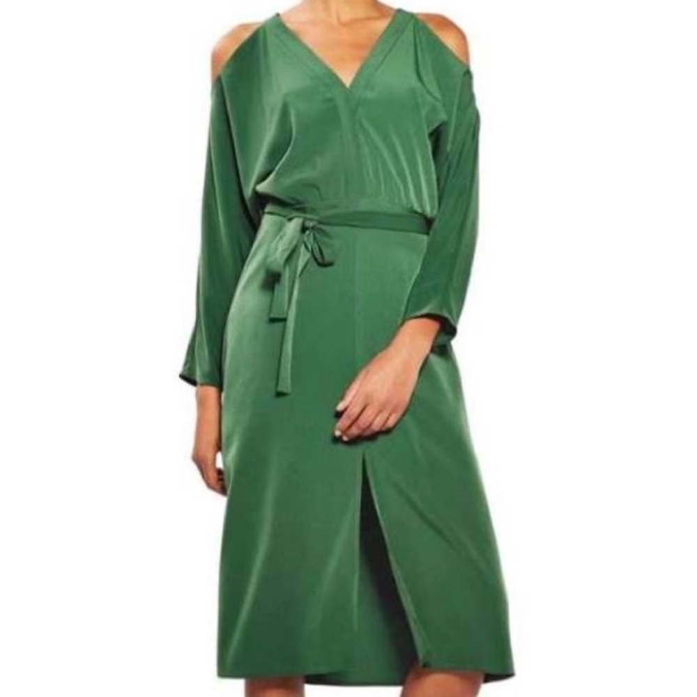 TOPSHOP forest green cold shoulder dress sz 2