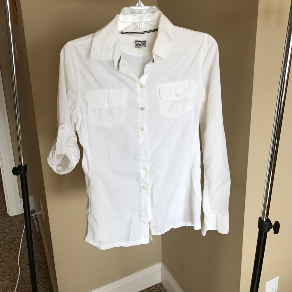 White Converse camp shirt.
