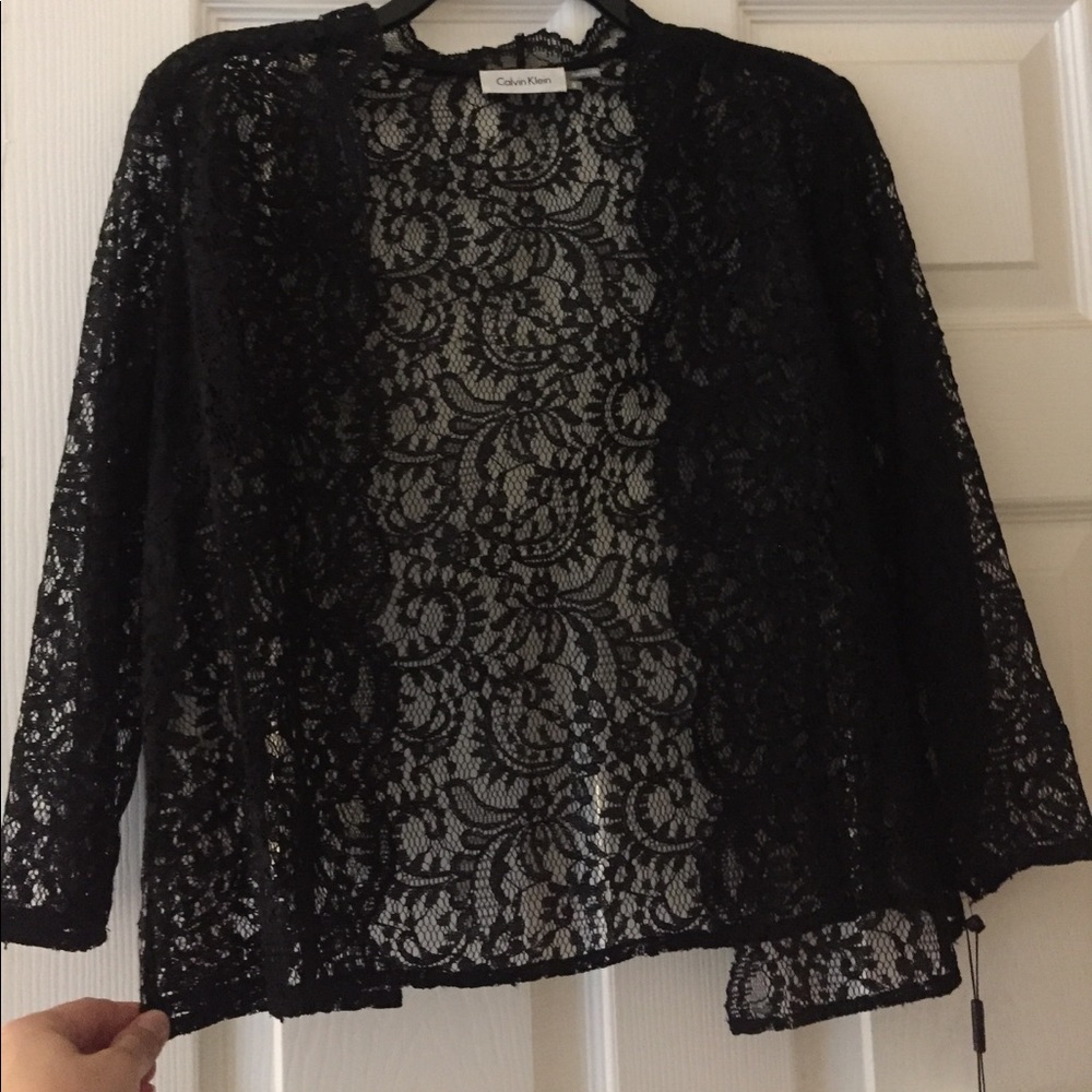 Calvin Klein black lace cropped 3/4 sleeve