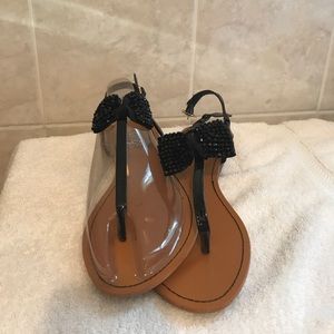 Beaded bow sandals!!SO CUTE SILVER AND BLACK! NWT