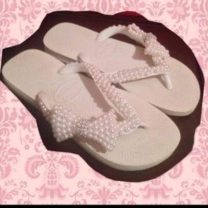 Custom Pearl Wedding Havaianas  Bow Flip Flops 6